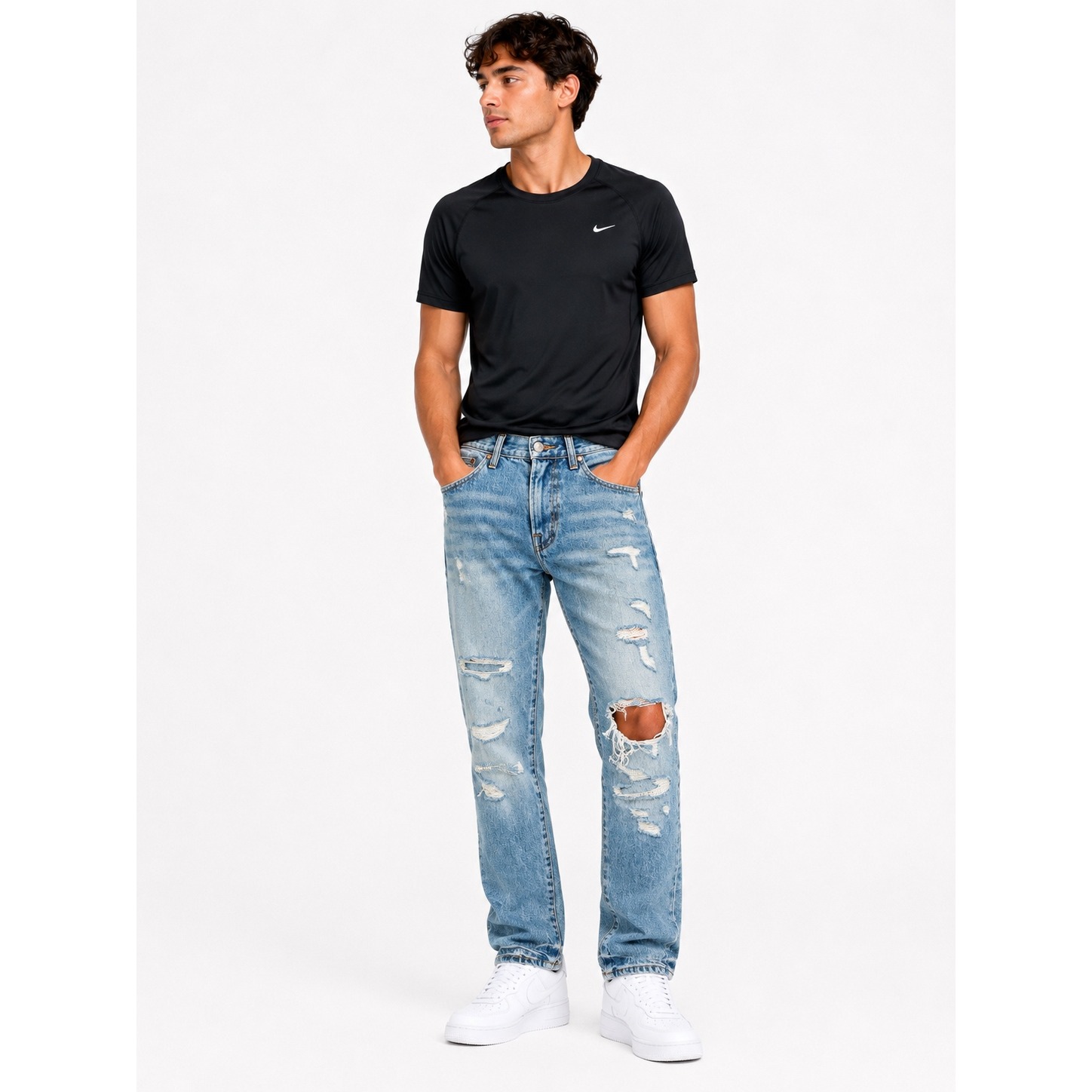 American Eagle Slim Straight Jeans Mens 26x28 Light Wash Distressed Streetwear
